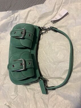 Coach Green Suede Double-Buckle Mini Shoulder Bag